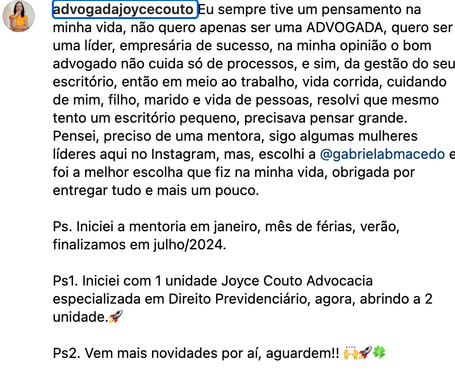 Depoimento de mentorada Imperius 8